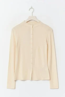 Button down funnel neck top