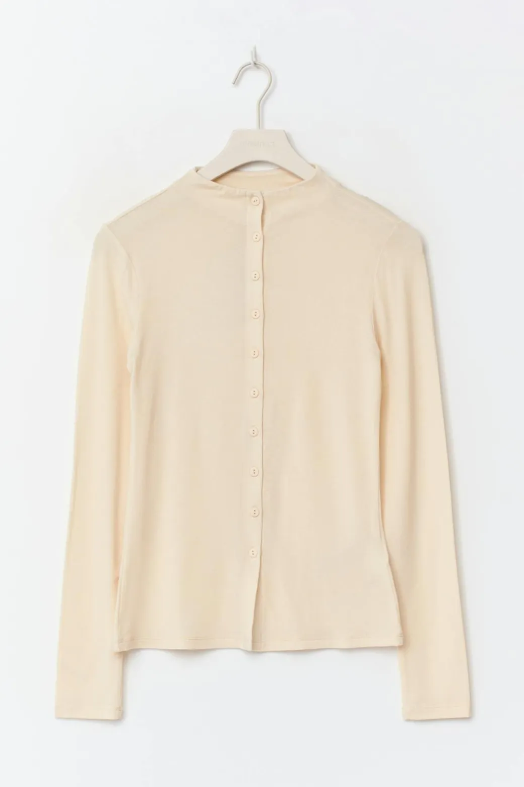 Button down funnel neck top