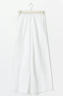 Embroidery poplin trousers