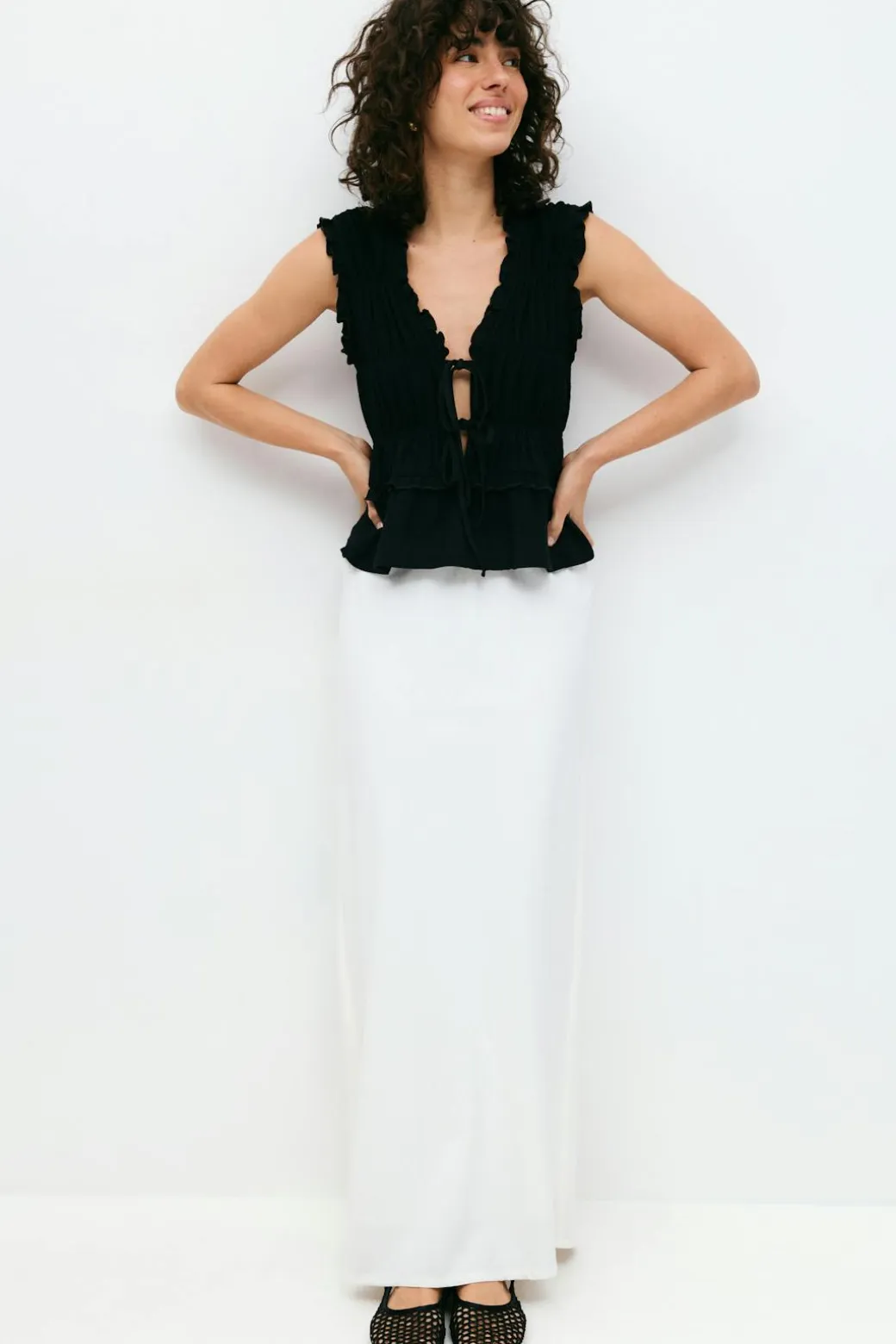 Frill tie front top