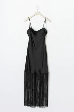 Fringe satin maxi dress