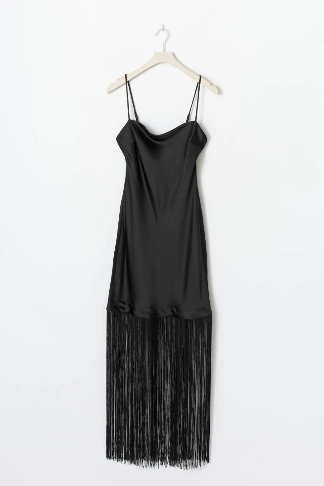 Fringe satin maxi dress
