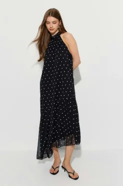 Halterneck asymmetric dress