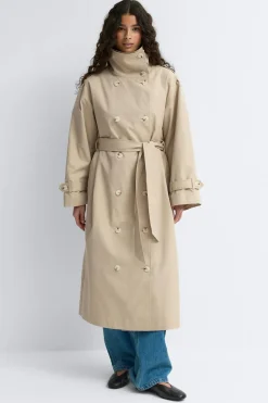 High neck cotton trench coat
