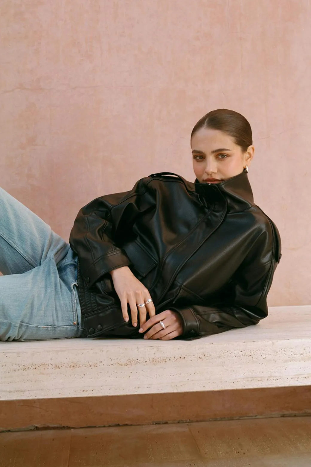 High neck pu jacket