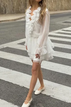 Long sleeve frill mini dress