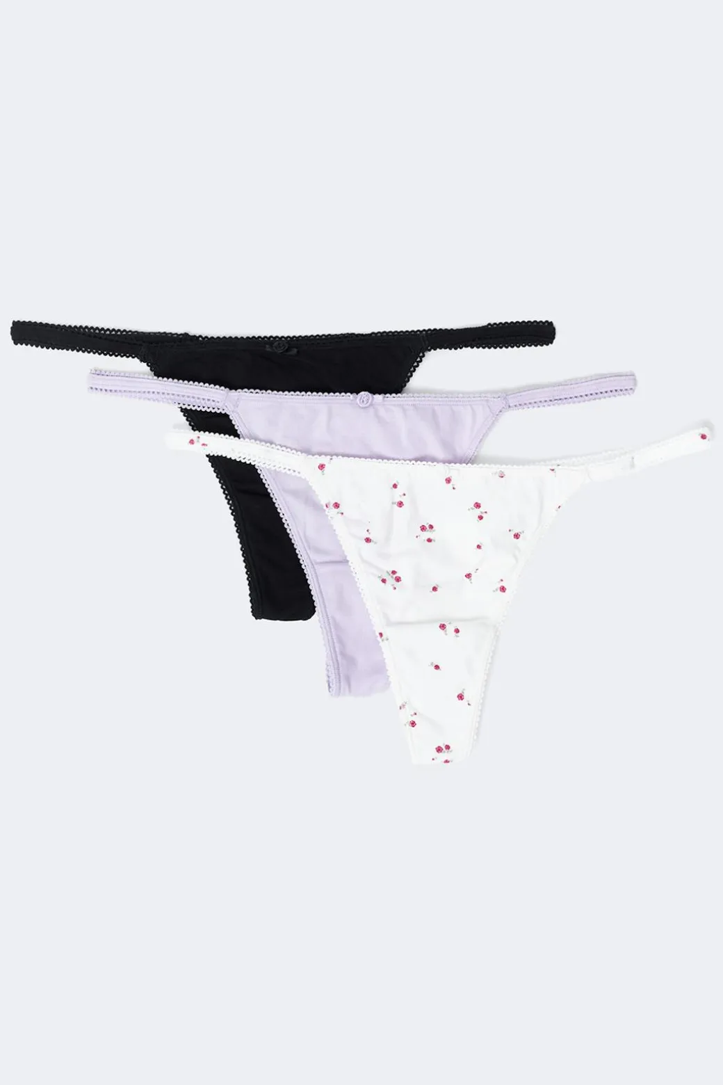3-pack cotton picot thong