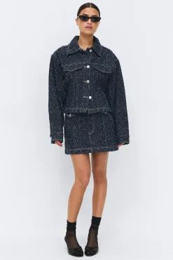 Peplum boucle denim jacket