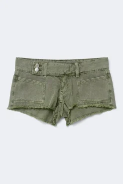 14+ pleated low denim shorts