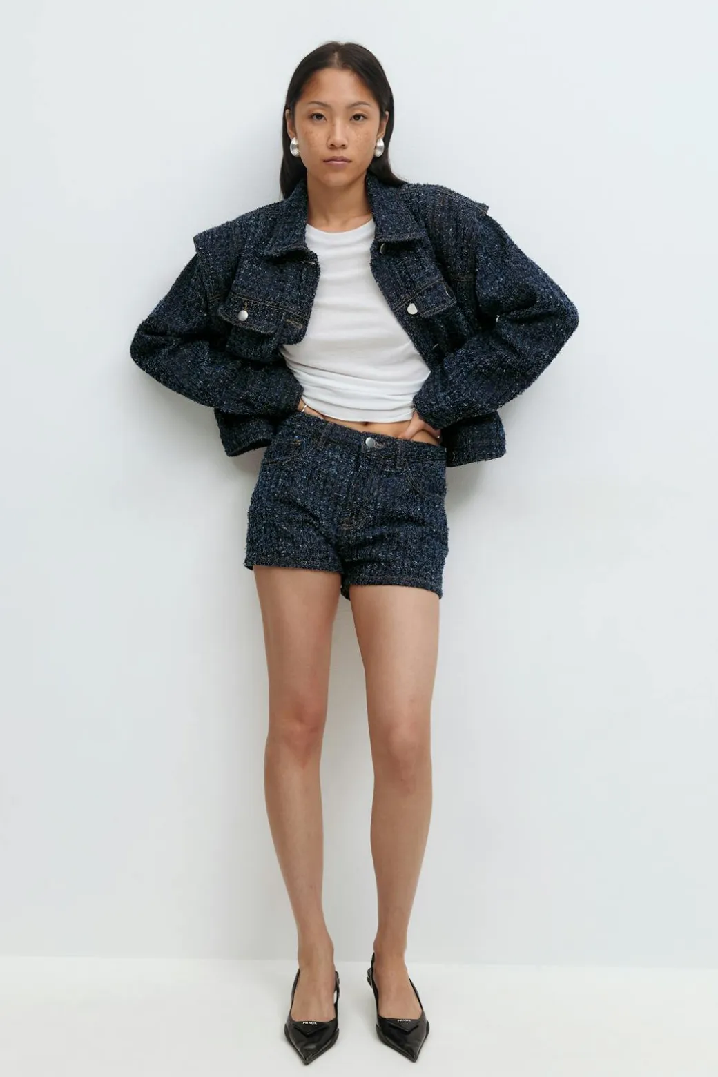 Tweed denim shorts