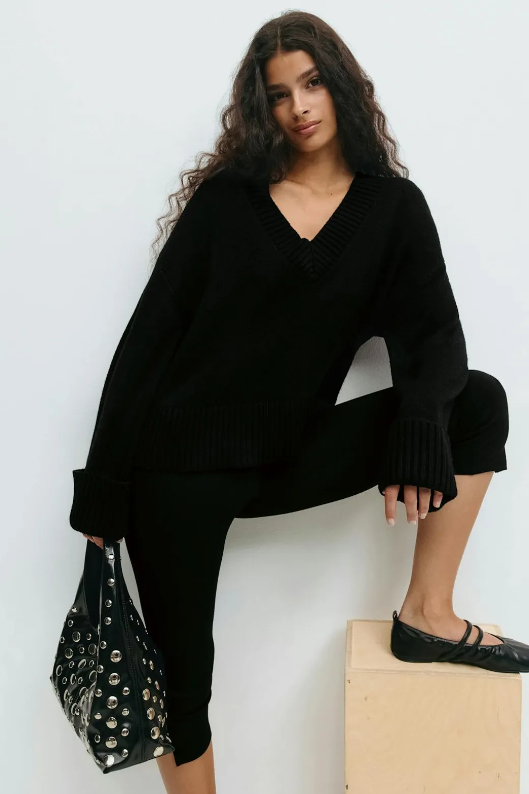 V-neck knitted sweater