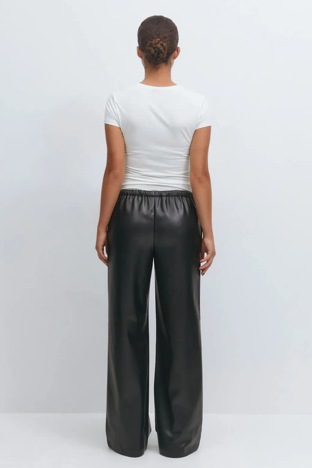 Wide drawstring pu trousers