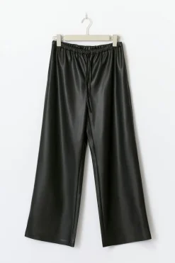 Wide drawstring pu trousers