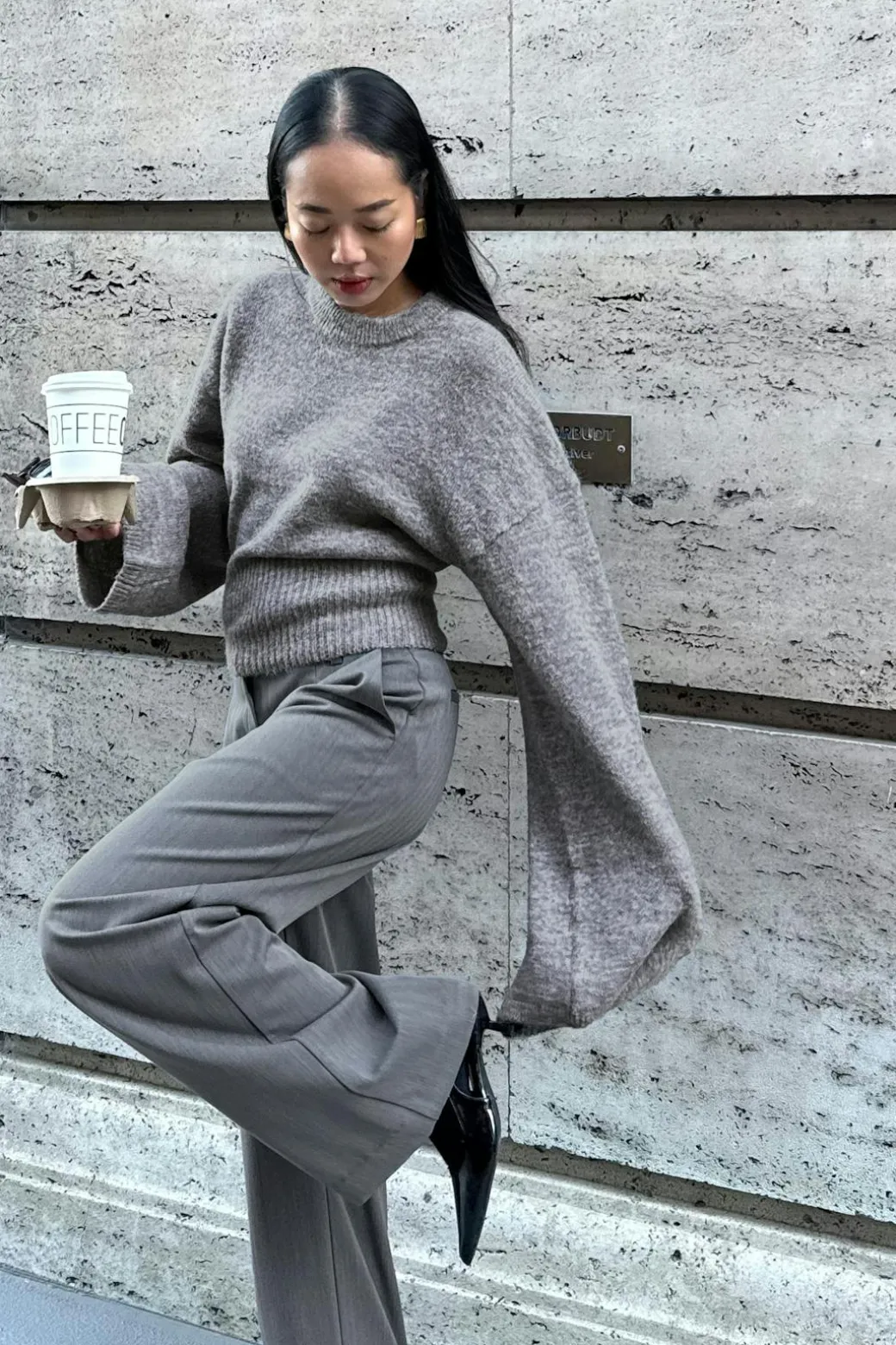 Wide sleeve knitted sweater