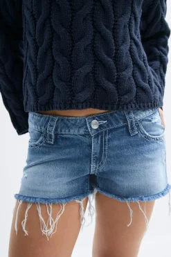 Y sparkle low denim shorts